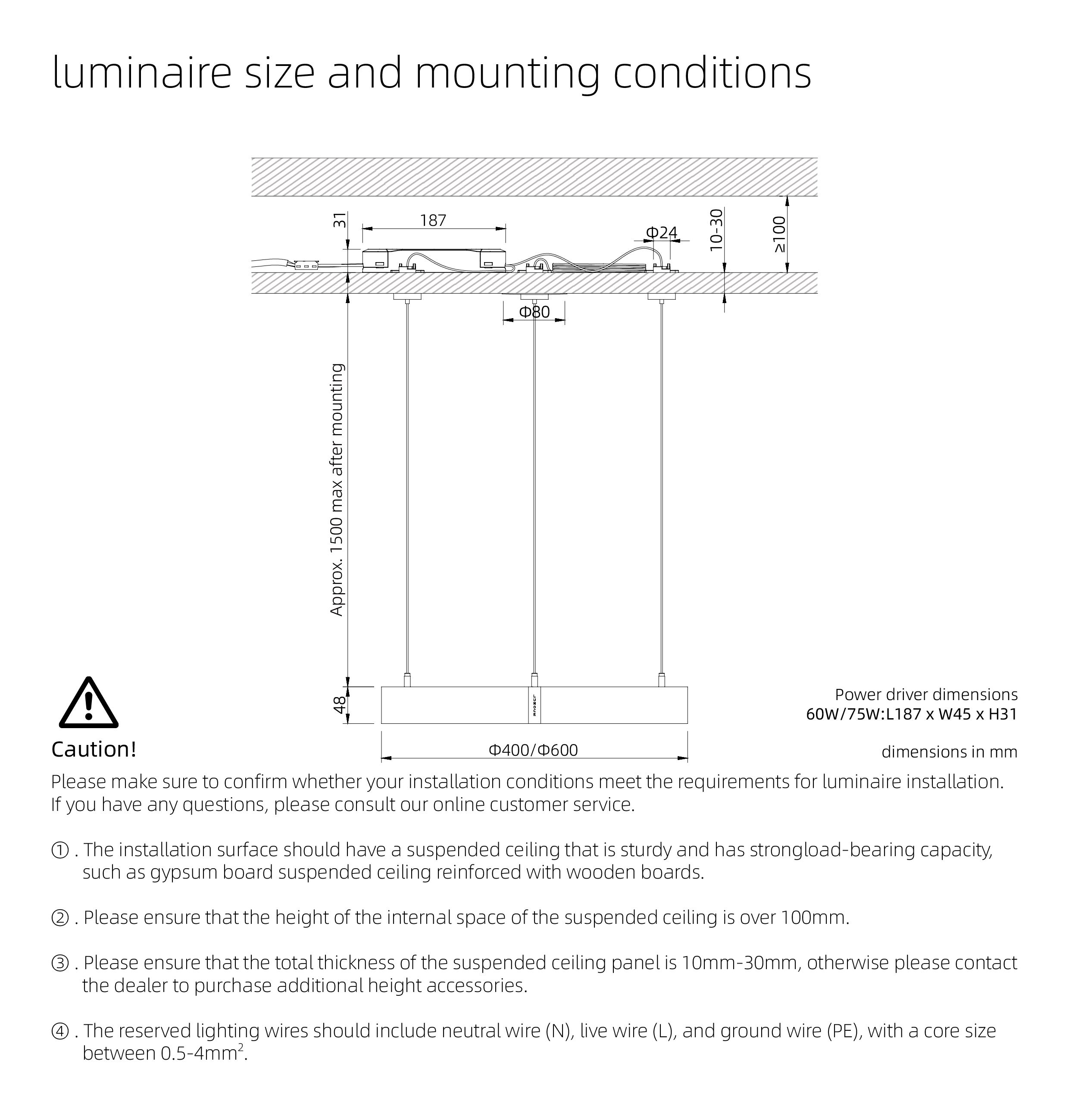 luminaire size and mounting conditions